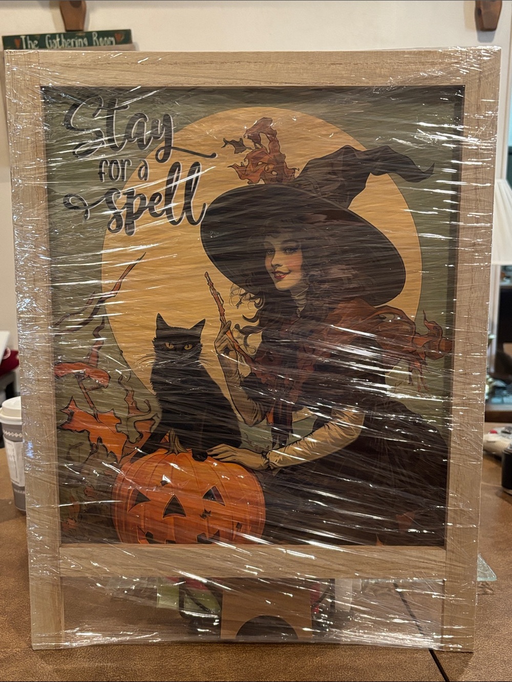 "Stay for a Spell" Witch Easel Board Sign